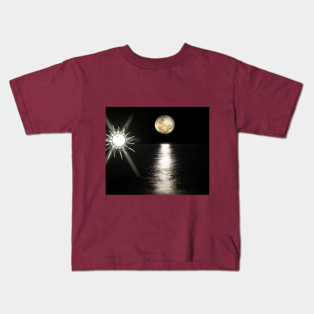The sun with the moon on the surface of the sea Kids T-Shirt by ayoubShoop